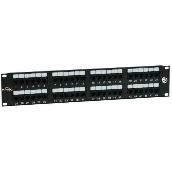 19" patch panel Solarix 48 x RJ45 CAT6 UTP 350 MHz černý ...