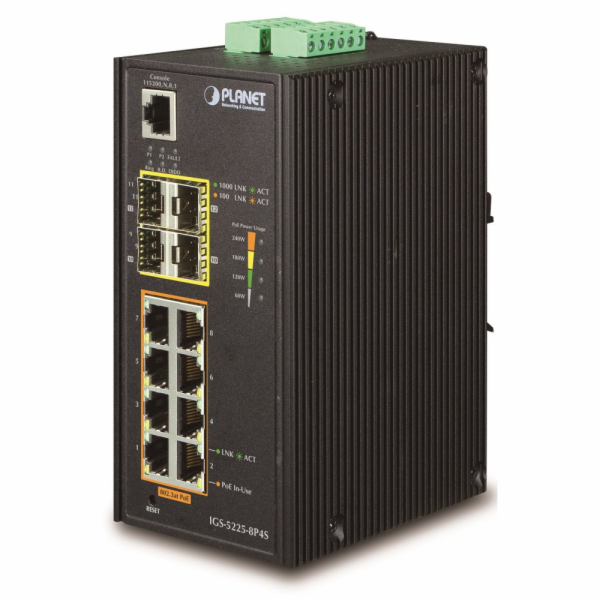 Planet IGS-5225-8P4S průmyslový L3 switch, 8x1Gb, 4x1Gb S...