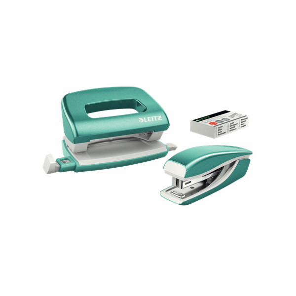 LEITZ Set mini sešívačky a děrovačky  WOW, ledově modrá