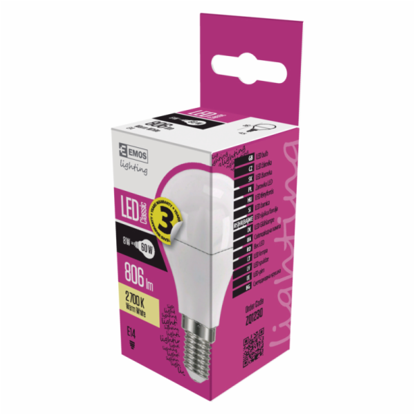 Emos LED žárovka MINI GLOBE, 8W/60W E14, WW teplá bílá, 8...