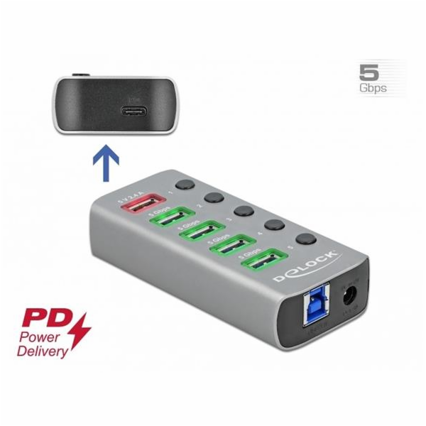 Delock Rozbočovač USB 3.2 Gen 1 se 4 porty + 1 rychlonabí...