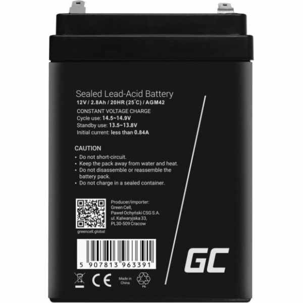 Green Cell AGM VRLA 12V 2.8Ah maintenance-free battery fo...
