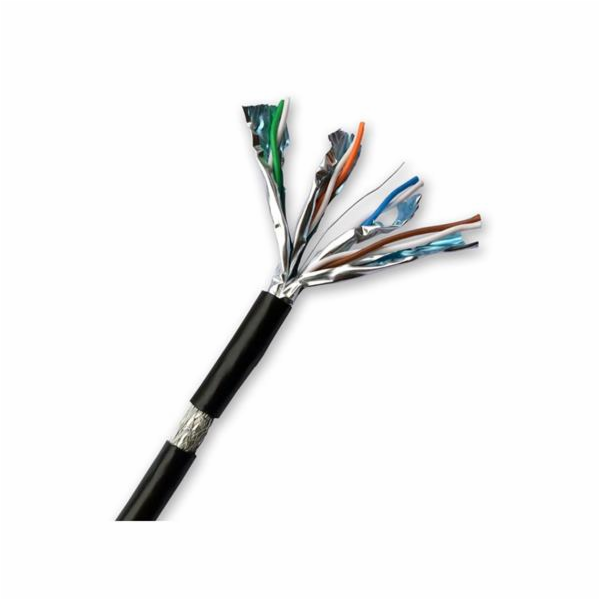 DATACOM S/FTP drát CAT7  PE,Fca  100m, plášť černý  OUTDOOR