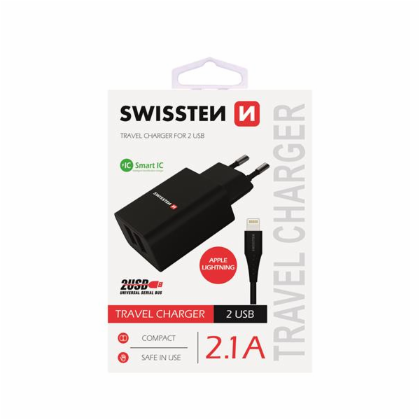 Swissten Síťový Adaptér Smart Ic 2X Usb 2,1A Power + Dato...