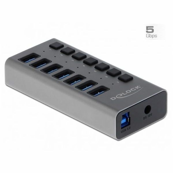 Delock Externer SuperSpeed USB Hub mit 7 Ports + Schalter...