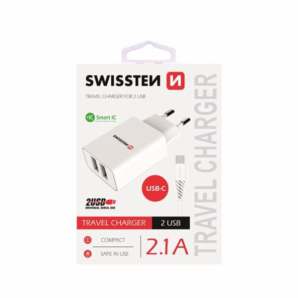 Swissten Síťový Adaptér Smart Ic 2X Usb 2,1A Power + Dato...