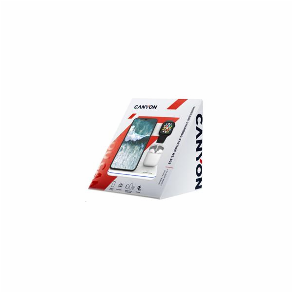 CANYON Bezdrátová nabíječka WS-302W, 3v1, vstup 9V/2A, 12...
