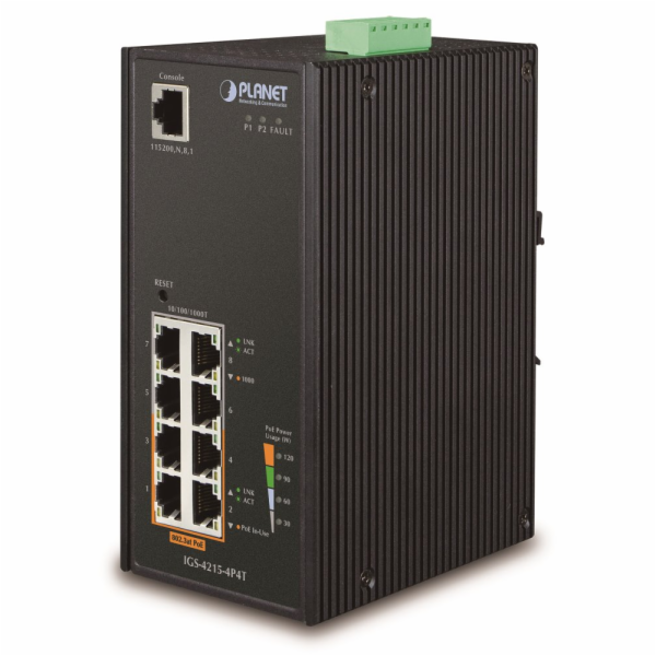 Planet IGS-4215-4P4T průmyslový L2 switch, 8x1Gb, 4x PoE ...