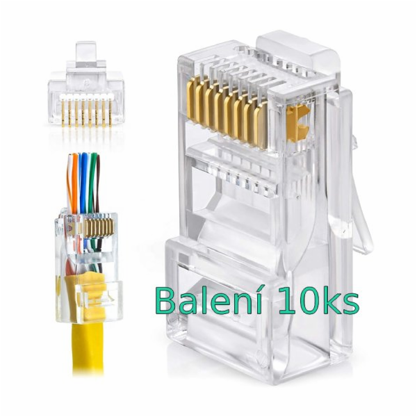 W-Star Konektor UTP RJ45EZ Cat5e 10ks pozlacený 5SLD pass...