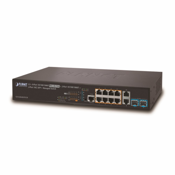 Planet GS-5220-8UP2T2X L3 switch, 10x1Gb, 2x1Gb SFP, 2x10...