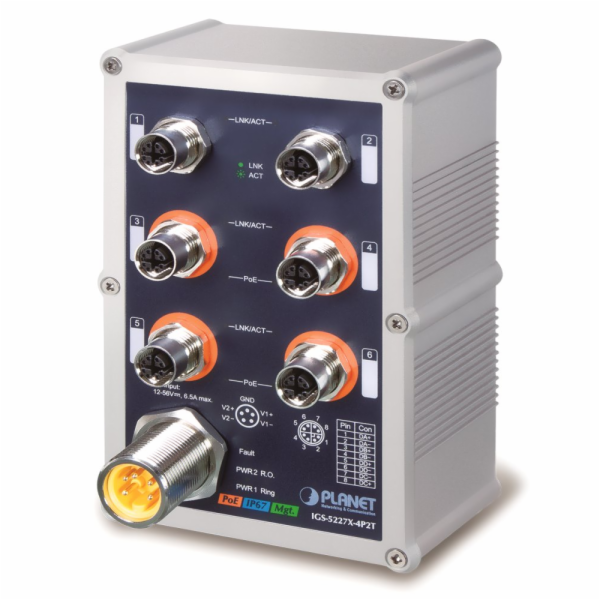 Planet IGS-5227X-4P2T vodotěsný průmyslový L3 switch, 6x1...