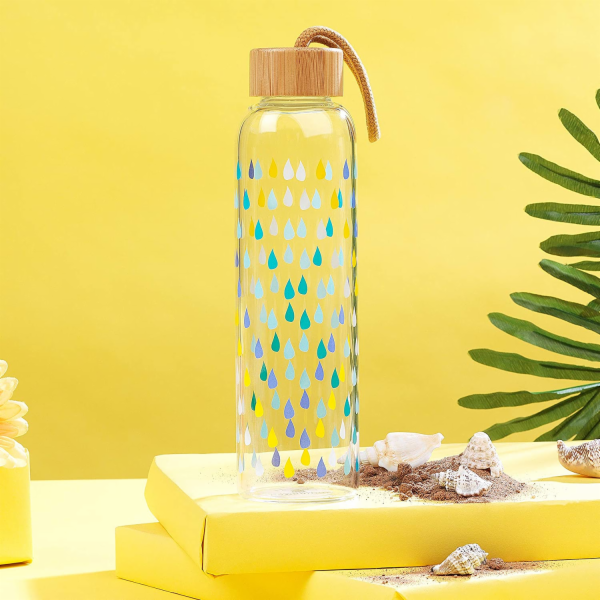 Cambridge CM06991 Raindrops Glass Bottle 550ml with Bambo...