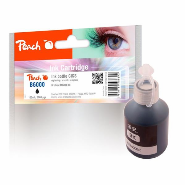 PEACH kompatibilní cartridge Brother CISS BT6000, černá p...