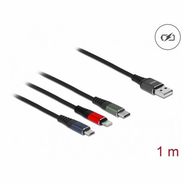 DeLOCK USB nabíjecí kabel, USB-A zástrčka > USB-C + Micro...