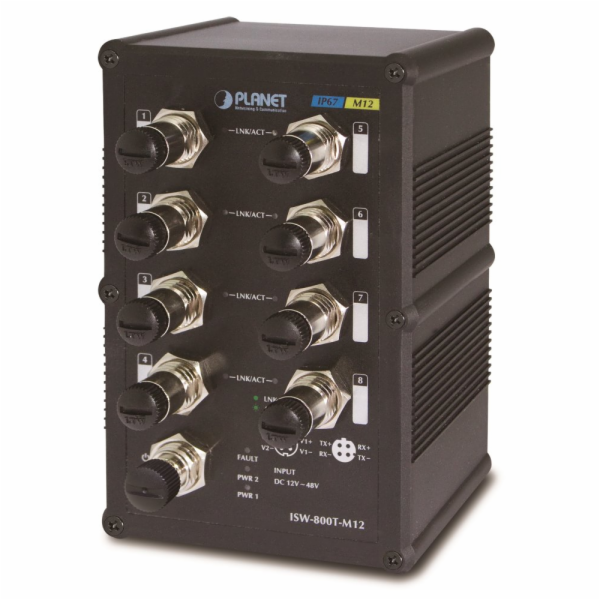 Planet ISW-800T-M12 vodotěsný průmyslový switch, 8x 10/10...