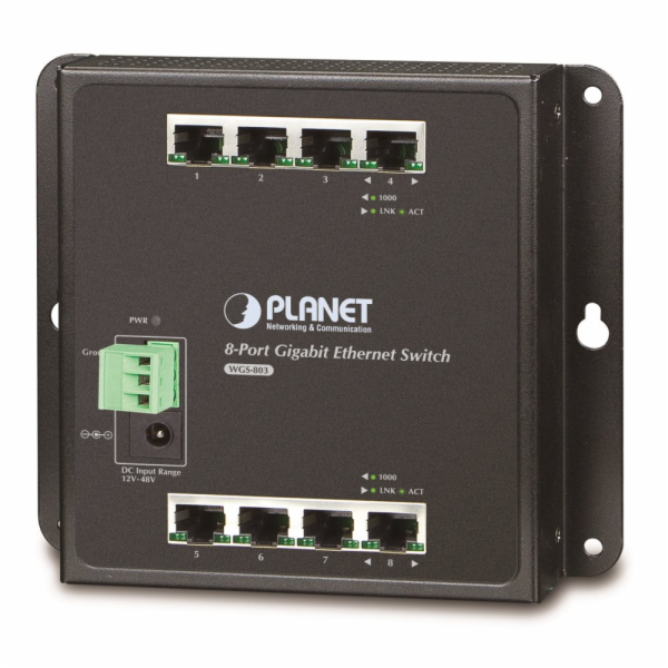 Planet průmyslový plochý switch 8x1Gb, 12-48VDC/24VAC, IP...