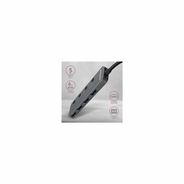 AXAGON HUE-MSA, 4x USB 3.2 Gen 1 SWITCH hub, kovový, micr...