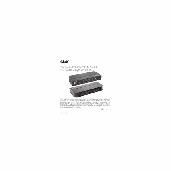 Club3D síťový přepínač - Switch, DP/HDMI KVM Switch - Dua...