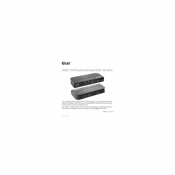 Club3D síťový přepínač - Switch, HDMI KVM Switch - Dual H...