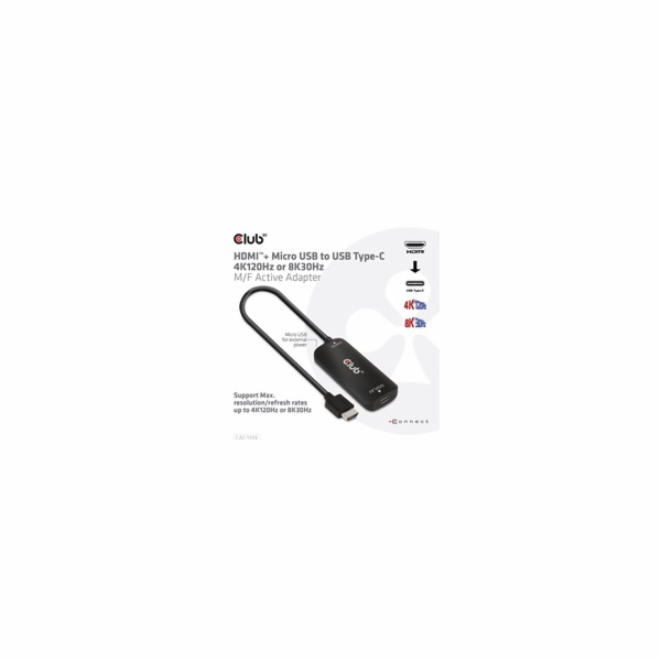 Club3D Adaptér HDMI + Micro USB na USB-C 4K120Hz/8K30Hz, ...