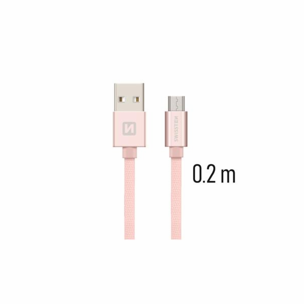 Swissten Datový Kabel Textile Usb / Micro Usb 0,2 M Růžov...