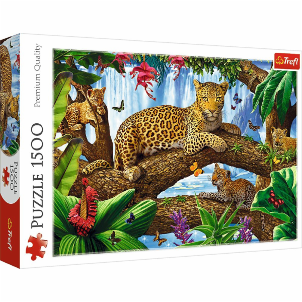 Puzzle 1500 dílků Kočka Panther odpočívá mezi stromy džungle