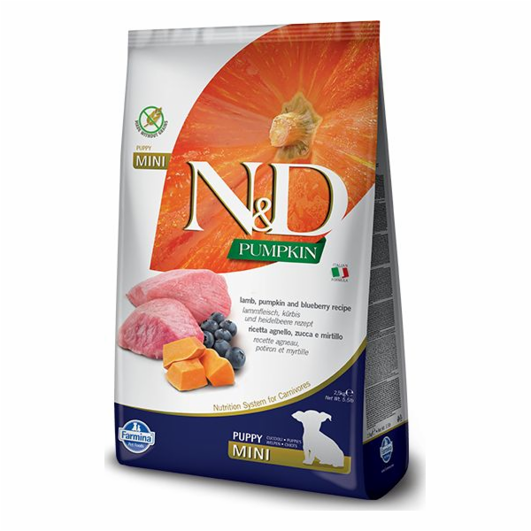 N&D PUMPKIN DOG Puppy Mini Lamb & Blueberry 2,5kg granule...