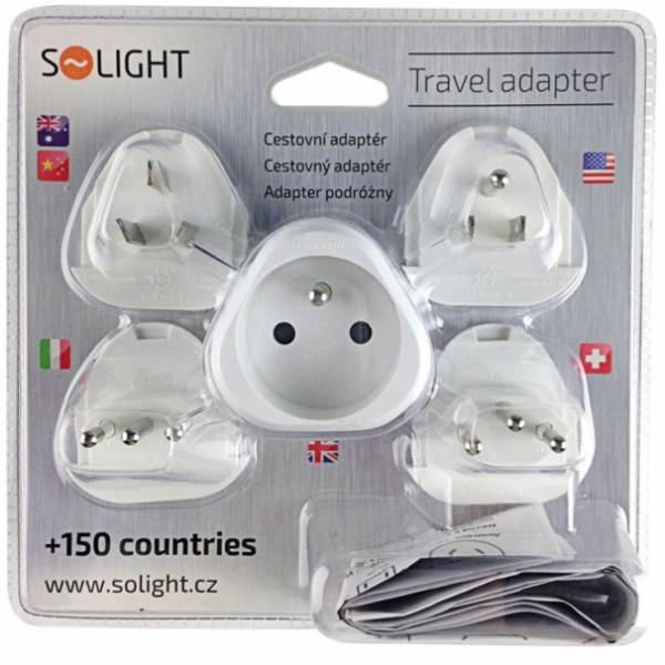 Solight cestovní adaptér, uzemněný, výměnné vidlice pro c...