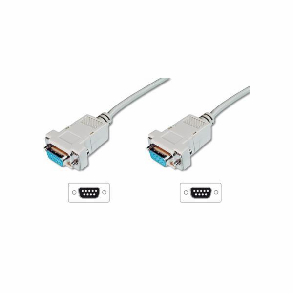 Digitus připojovací kabel nullmodem DB9 F/F 3m, béžový