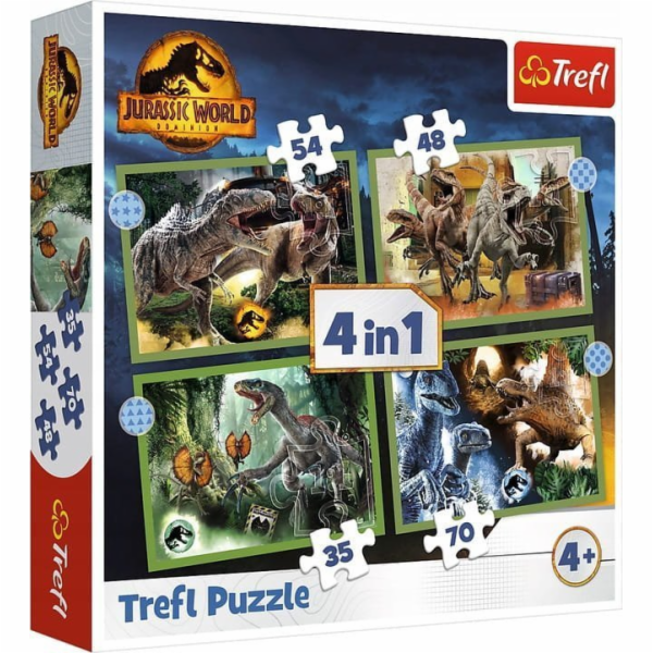 Puzzle 4v1 Strašidelní dinosauři Jurský svět