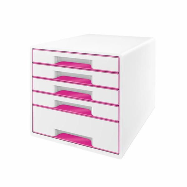 LEITZ Zásuvkový box  WOW CUBE, 5 zásuvek, bílá/růžová