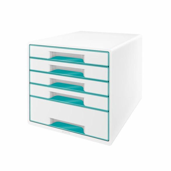 LEITZ Zásuvkový box  WOW CUBE, 5 zásuvek, bílá/ledově modrá