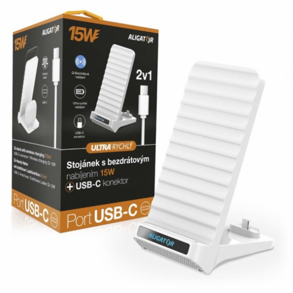 ALIGATOR Stojánek s bezdrátovým nabíjením 15W a USB-C kon...
