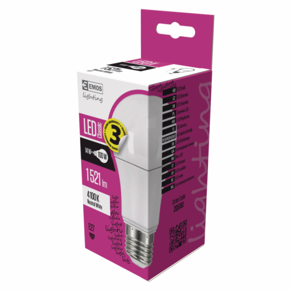 Emos LED žárovka Classic A60, 14W/100W E27, NW neutrální ...