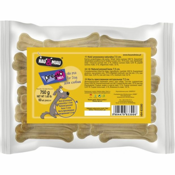 Hau Miau PRESSED BONE NATURAL, 7,5 cm, 50 ks / krabice, 7...