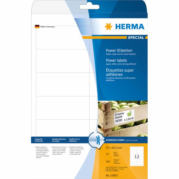 Herma Labels 10907, A4, 97 x 42,3 mm, extrémně lepivé, bí...