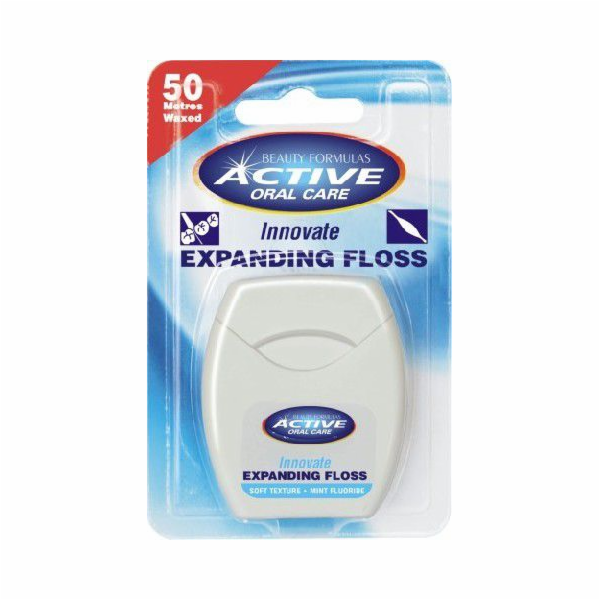 Active Oral Care Zubní nit, bobtnající máta s fluoridem -...