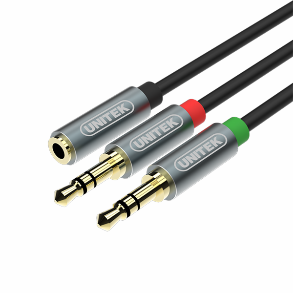 Unitek Jack 3,5mm - Jack 3,5mm x2 kabel 0,2m stříbrný (Y-...