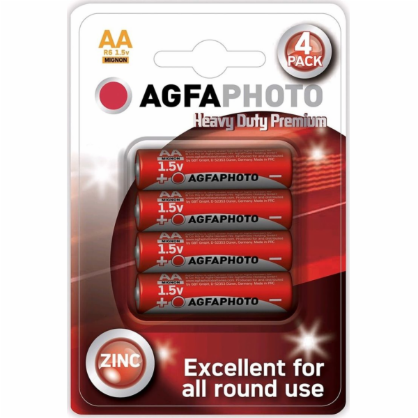 AgfaPhoto zinková baterie 1.5V, R06/AA, shrink 4ks 