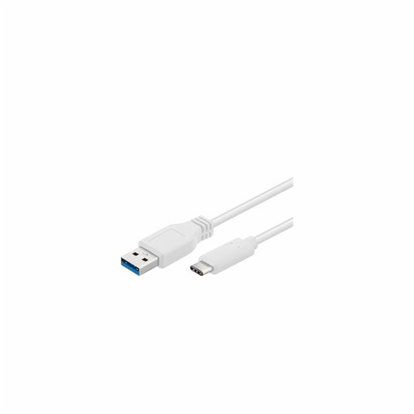 Kabel USB-C/male - USB 3.0 A/male, bílý, 1m