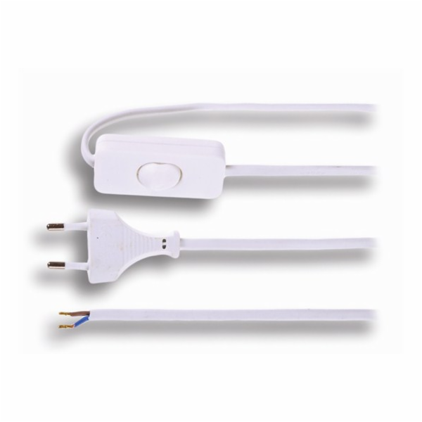 Solight flexo kabel, 2x 0,75mm2, bílá, plochá, vypínač, 3m