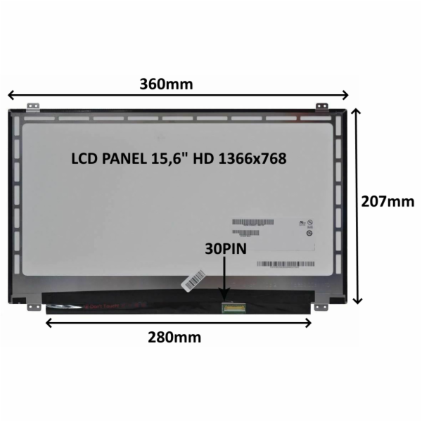 LCD PANEL 15,6" HD 1366x768 30PIN LESKLÝ / ÚCHYTY NAHOŘE ...