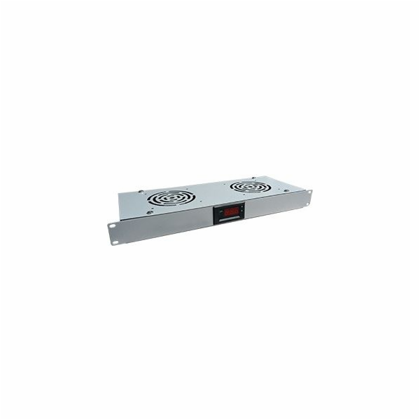19&quot; ventilační panel 1U, 2 ventilátory, termostat, šedá