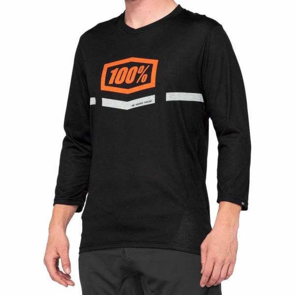 100% Pánské tričko 100% AIRMATIC 3/4 Rukáv černá oranžová...