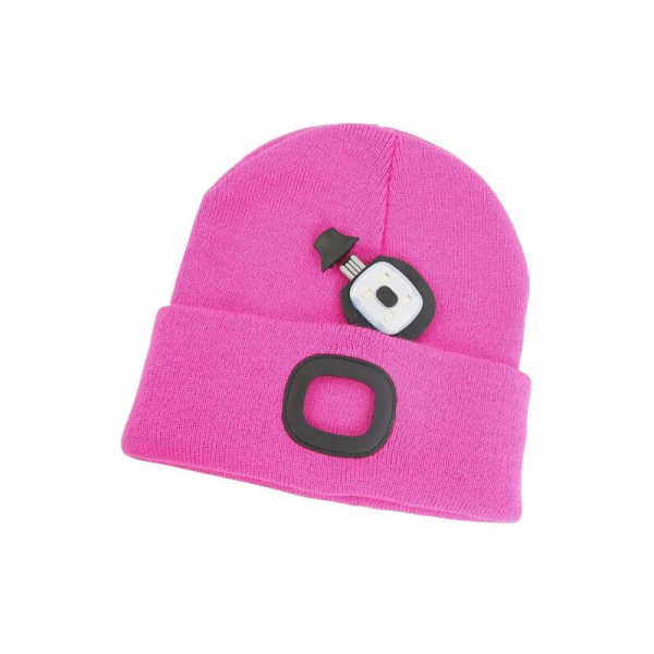 Čepice s čelovkou LED dětská růžová (USB nabíjení)
