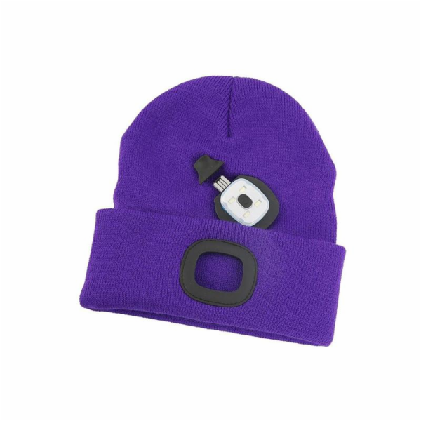 Čepice s čelovkou LED fialová (USB nabíjení)