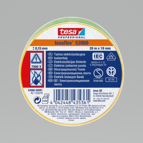 Tesa ELEKTROIZOLAČNÍ PÁSKA.5000V PVC 20M: 19MM ZELENO-ŽLU...