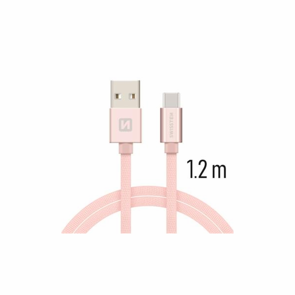 Swissten Datový Kabel Textile Usb / Usb-C 1,2 M Růžovo/Zlatý