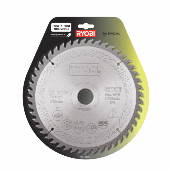Ryobi HM-Kreissägeblatt SB216T48A1, Ř 216mm, 48Z (Bohrung...
