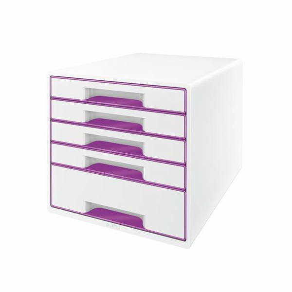 LEITZ Zásuvkový box  WOW CUBE, 5 zásuvek, bílá/purpurová